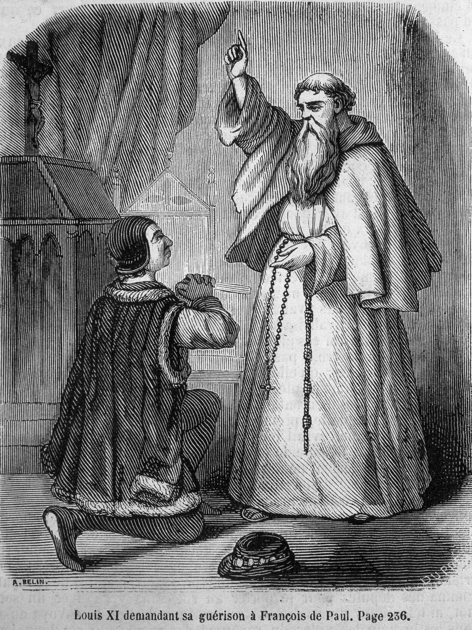 Luís XI pedindo a cura de François de Paule - em “Histoire de France” de L.-P. Anquetil de French School