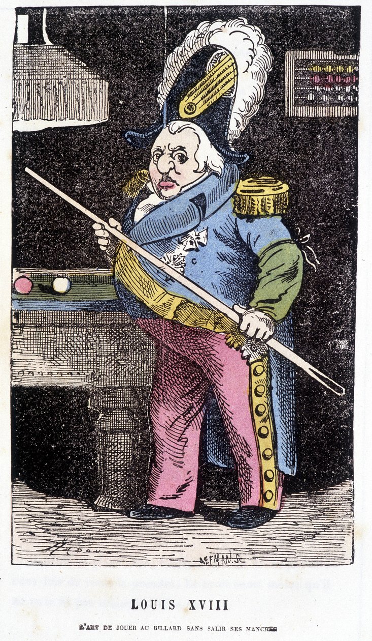 Luís XVIII jogando bilhar - no "Histoire de France Tintamarresque" de Touchatout de French School