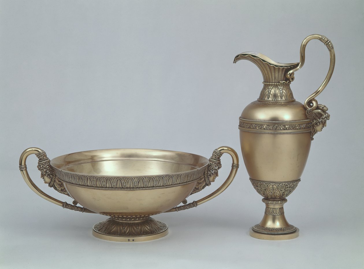 Jarro e bacia de Luís XVI por Henri Auguste, Paris 1787 (prata dourada) de French School