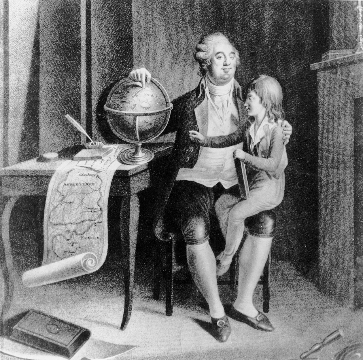 Luís XVI ensinando geografia ao Delfim (litho) de French School