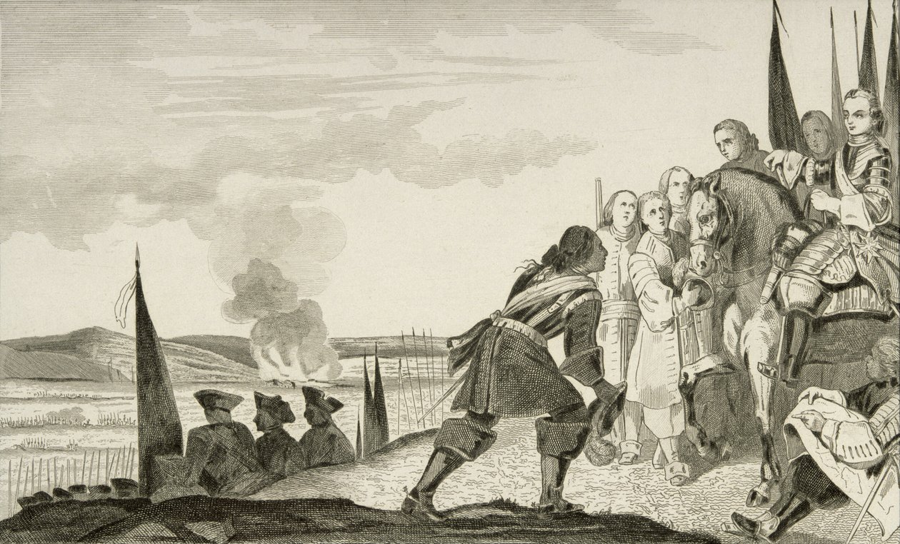 Luís XV (1710-74) na Batalha de Fontenoi em 1745, de &39;Histoire de France&39; por Colart, publicado em 1840 (gravura) de French School