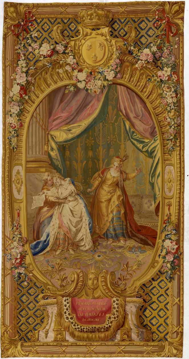 Tapeçaria de Louis XV Gobelins da série "Scenes d" Opera, de Tragedie et de Comedie ", da segunda tecelagem de 1761-64 de French School