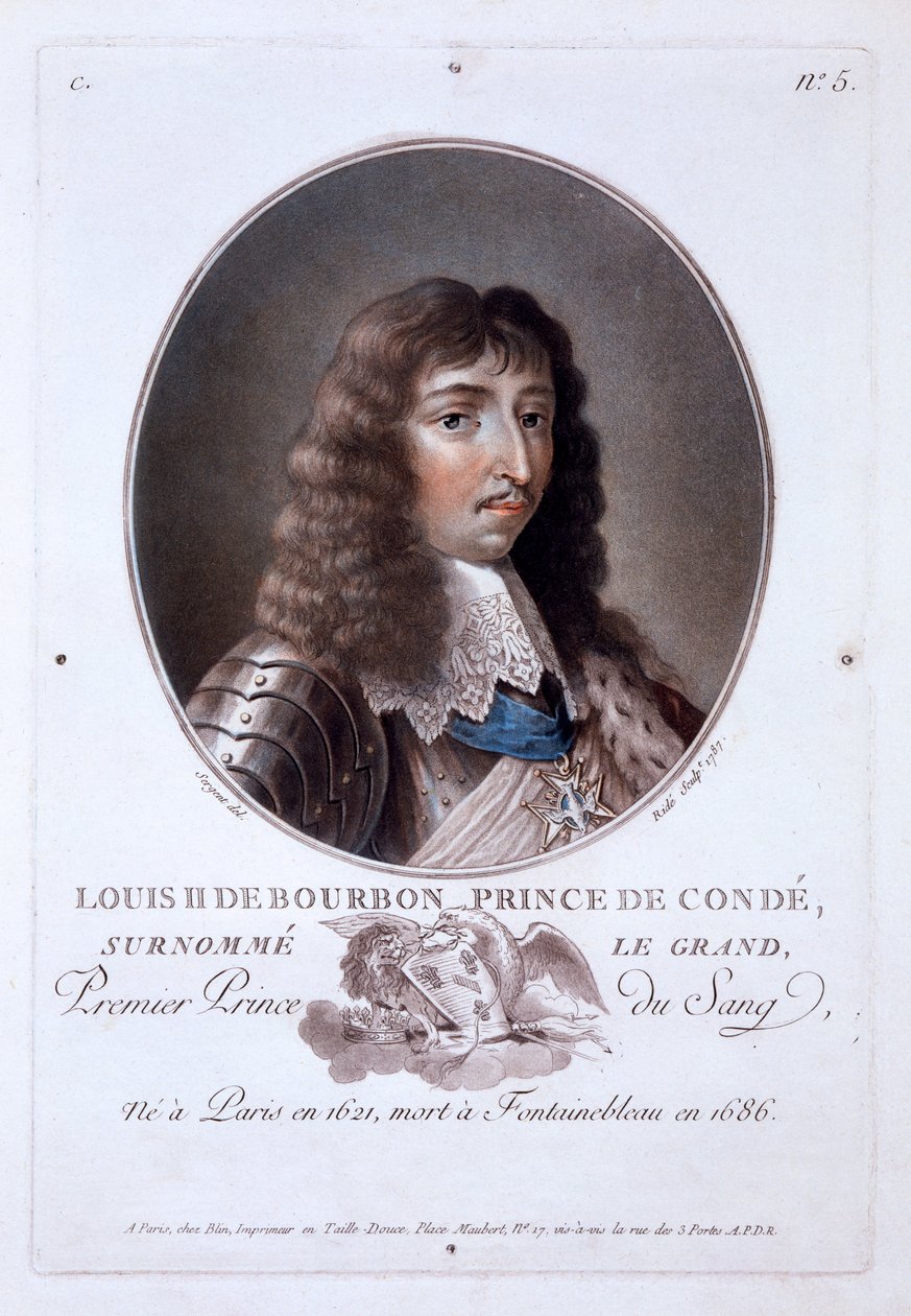 Louis de Bourbon, Príncipe do Conde, de Retratos dos Grandes Homens, Mulheres Ilustres e Assuntos Memoráveis da França, publicado em 1787-92. de French School