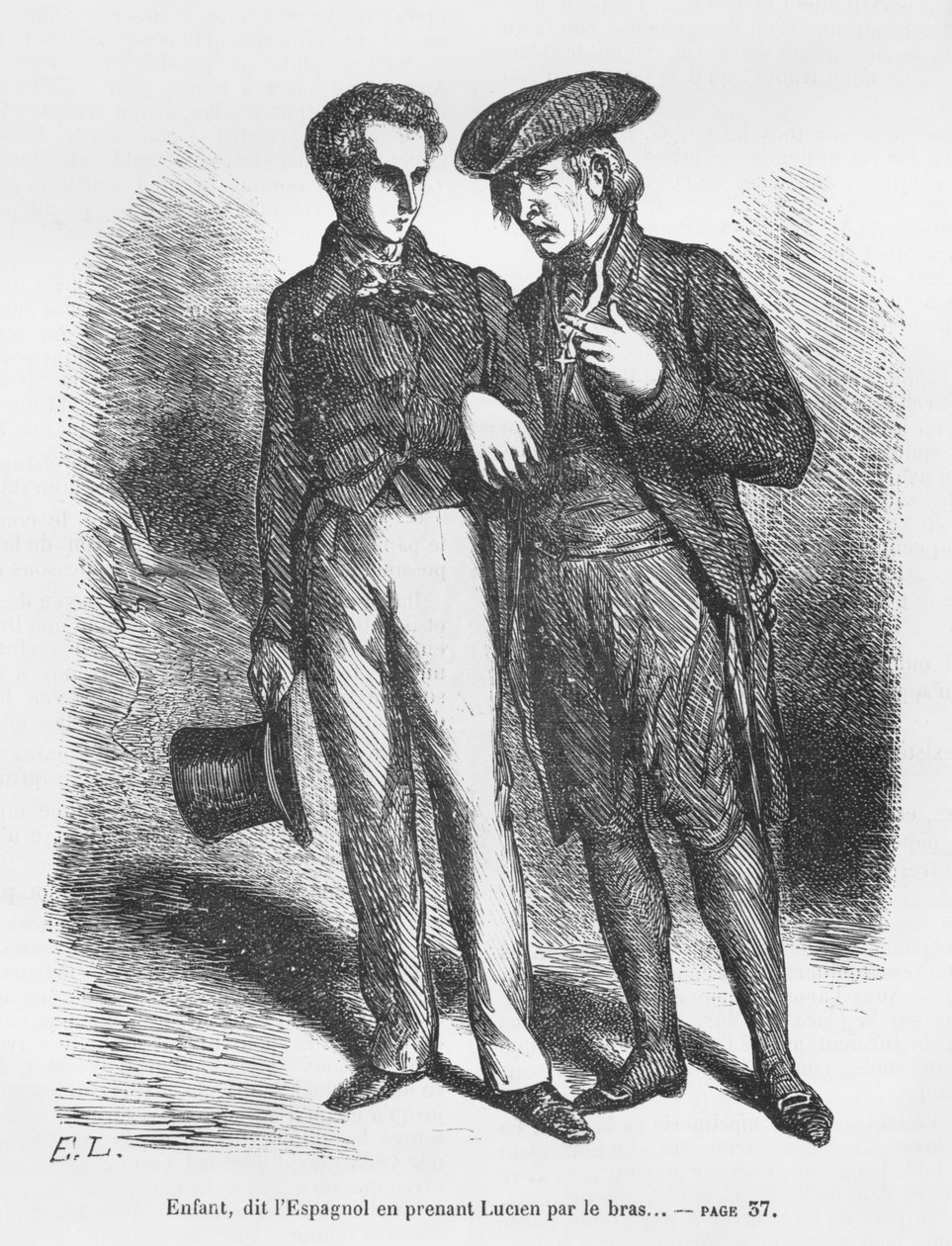 Lucien de Rubempre e Carlos Herrera, ilustração de &39;ilusões perdidas&39; por Honore de Balzac de French School