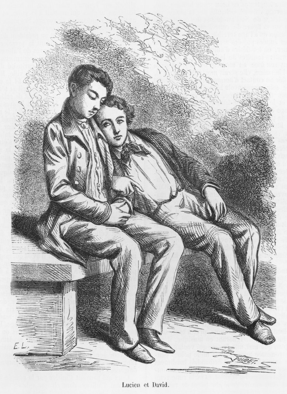 Lucien de Rubempre e David Sechard, ilustração de &39;The Lost Illusions&39; de Honore de Balzac de French School