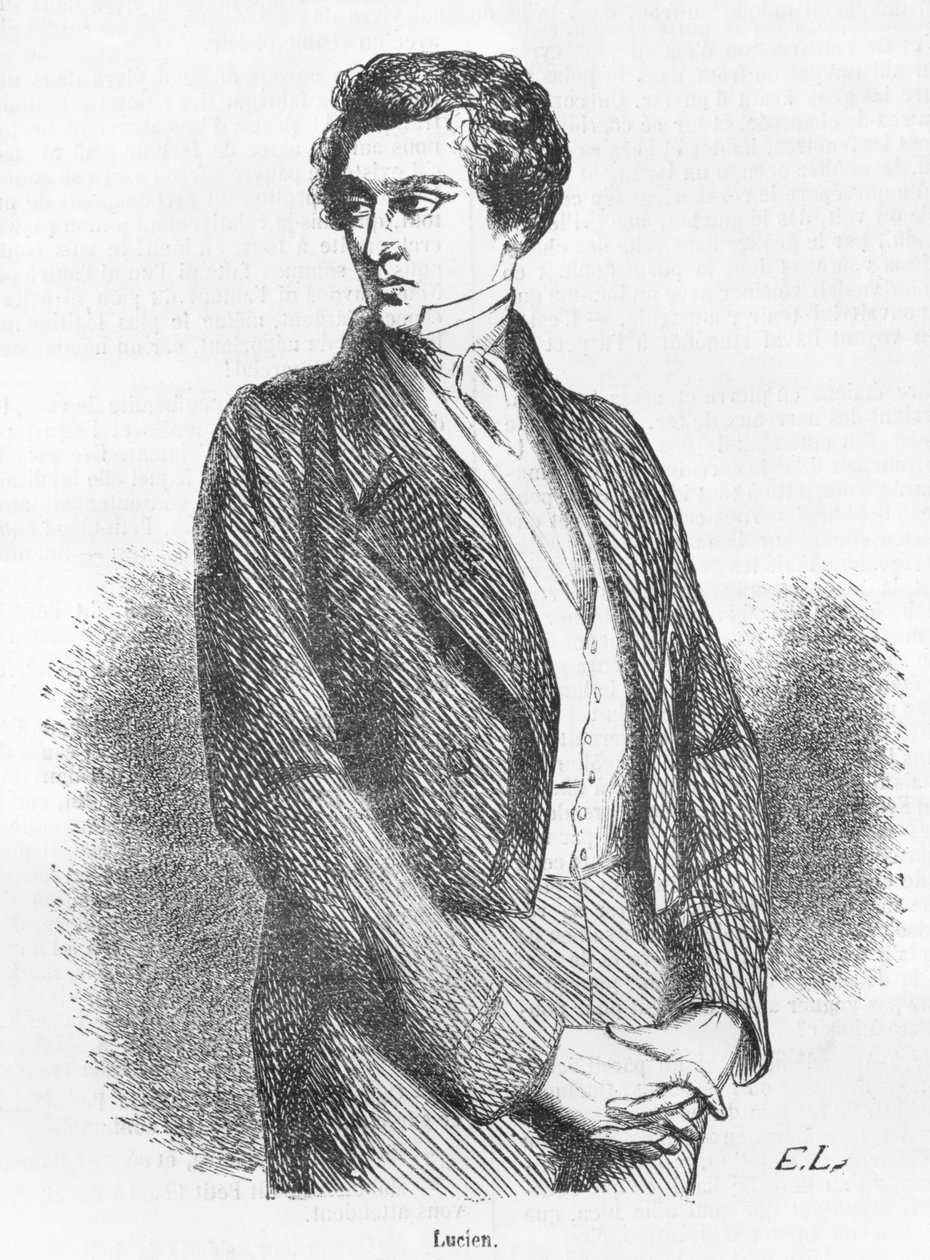 Lucien de Rubempre, ilustração de &39;ilusões perdidas&39; por Honore de Balzac, publicado por edições de Michel Levy Freres, 1867 (gravura) (foto de bw) de French School