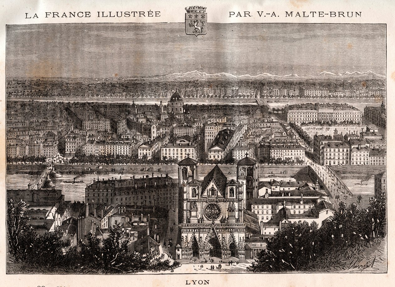 Lyon - gravura em "La France illustree: geographie, histoire, administration statistique" de V.A. Malt-Brown. 1884 de French School