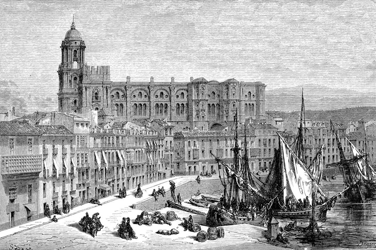 MALAGA, Espanha em 1865 - Desenho de Gustave Dore 1865 de French School