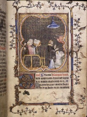 MS 3-1954 f.37r Funeral numa igreja, em latim e francês, das "Horas de Filipe o Negrito, Duque de Borgonha", c.1370 (vellum) de French School