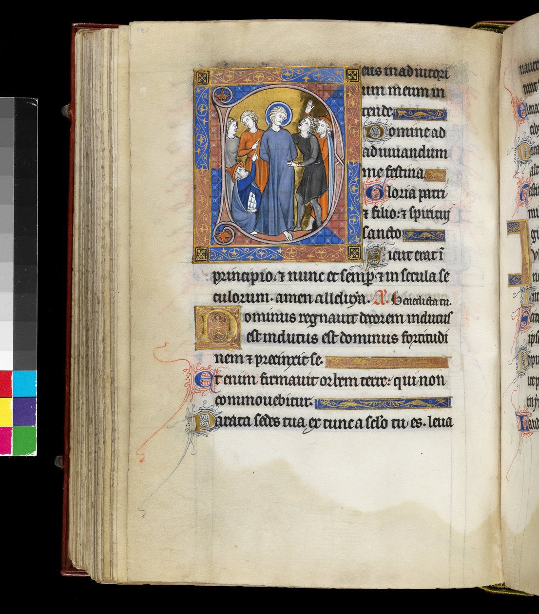 MS 300 f.191v, Escarnecendo de Cristo com Jesus, rodeado de algozes, incluindo dois homens com bonés judeus, do Saltério e Horas de Isabel de França, Paris, c.1265-70 (caneta e tinta e têmpera em pergaminho) de French School