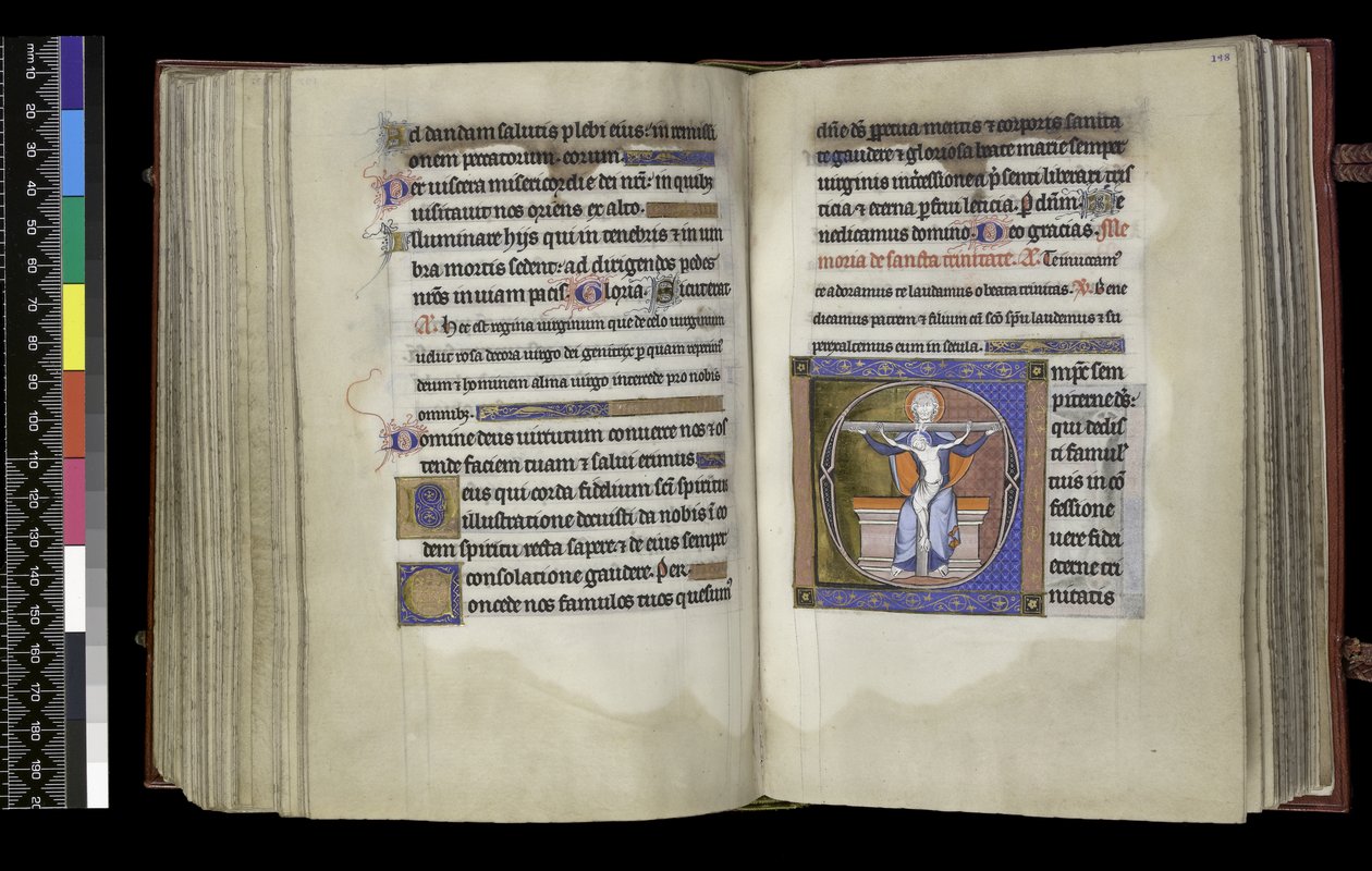 MS 300 f.197v-198r, Suffrage to the Trinity, from the Psalter and Hours of Isabella of France, Paris, c.1265-70 (caneta e tinta e tempera em pergaminho) de French School