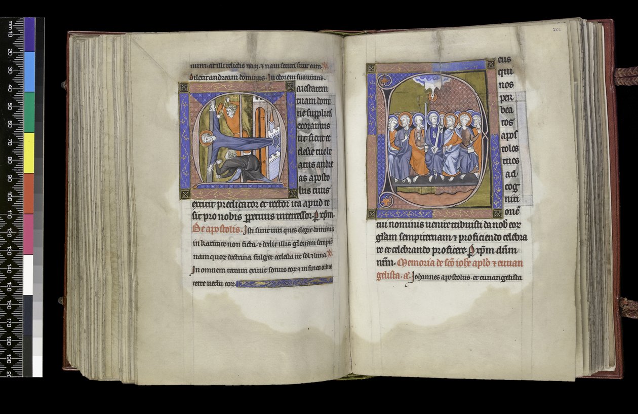 MS 300 f.200v-201r, Sufrágio a Santo André e Sufrágio aos Apóstolos, do Saltério e Horas de Isabel da França, Paris, c.1265-70 de French School