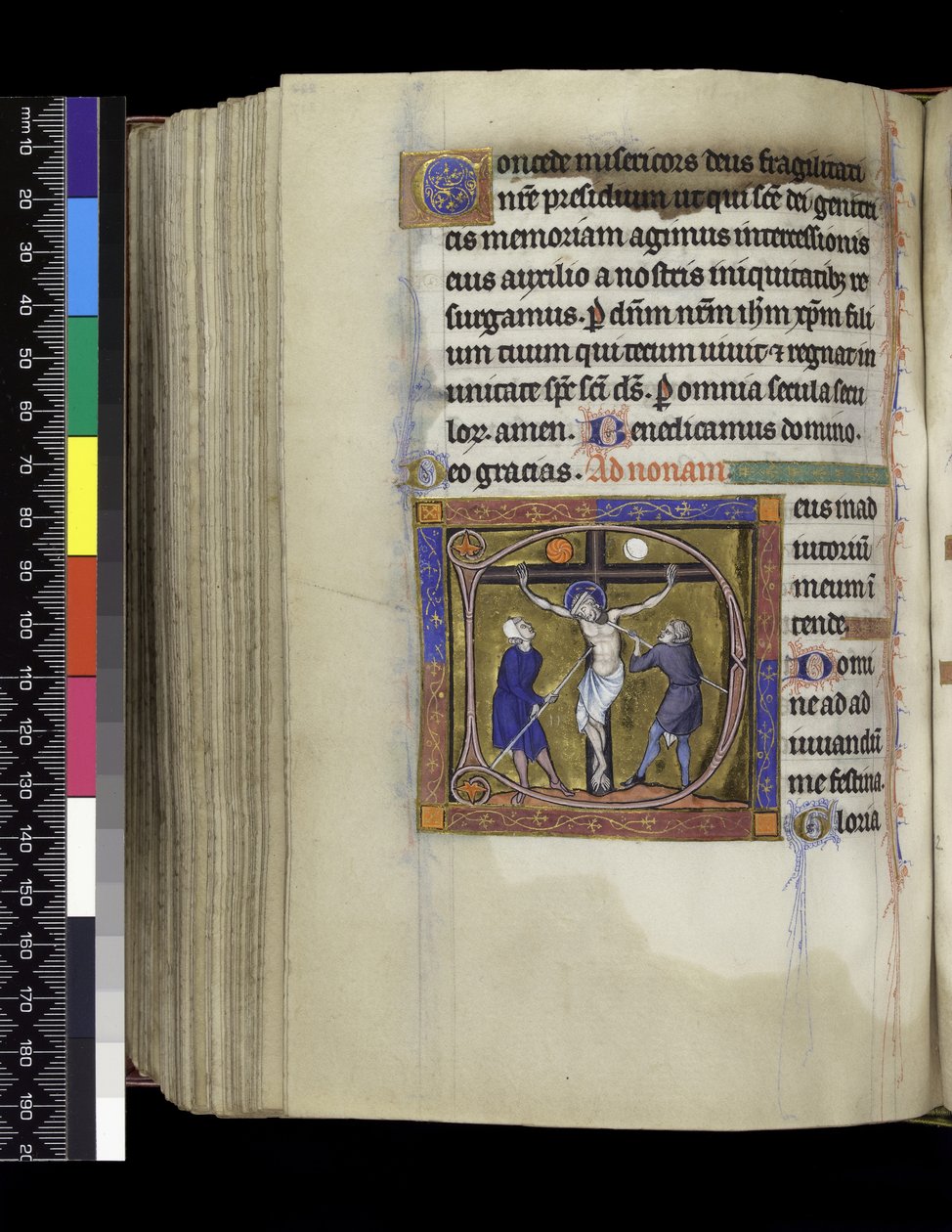MS 300 f.217v, Crucificação, do Saltério e Horas de Isabel de França, Paris, c.1265-70 (caneta & tinta e têmpera sobre pergaminho) de French School