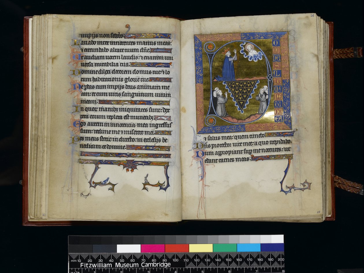 MS 300 f25v-26r, David ora a Deus, do Saltério e Horas de Isabel da França, Paris, c.1265-70 de French School