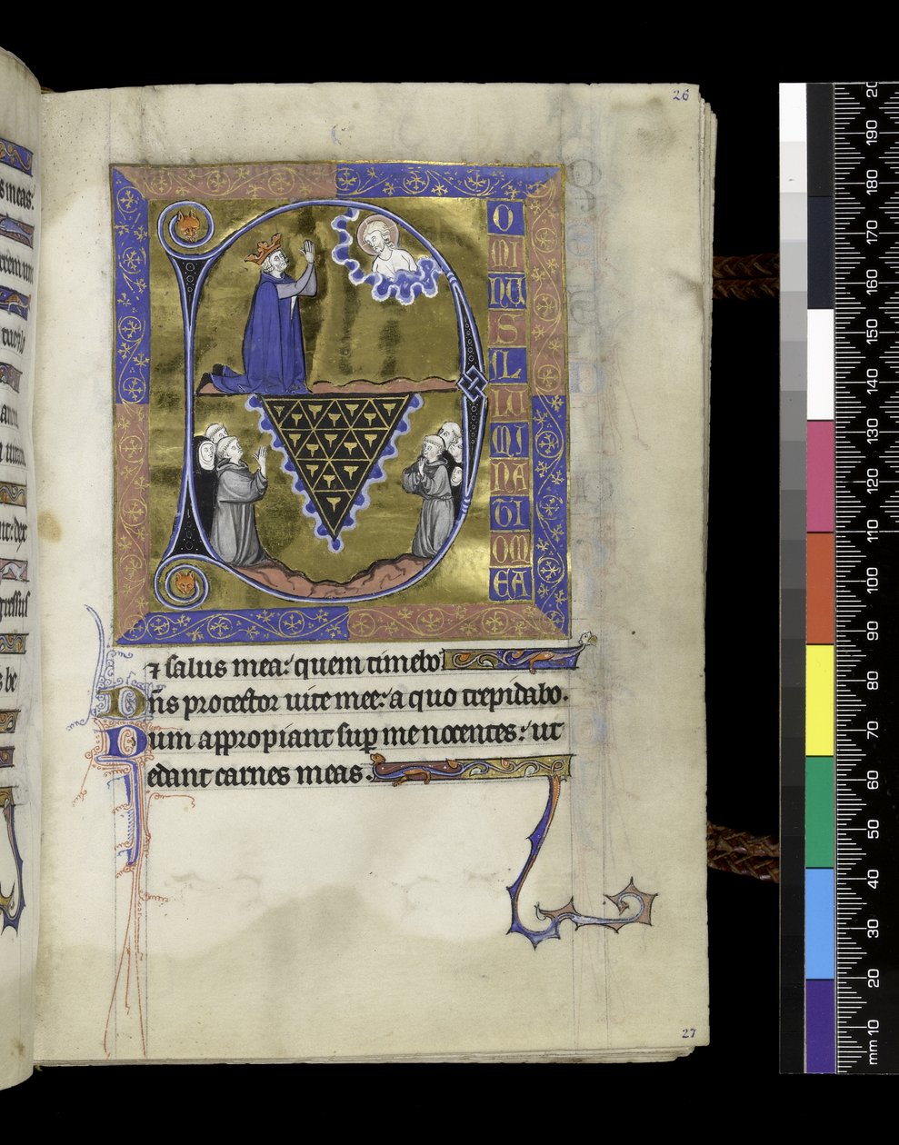 MS 300 f.26r, David reza a Deus, fólio do Saltério e Horas de Isabel de França, Paris, c.1265-70 (caneta e tinta e têmpera em pergaminho) de French School