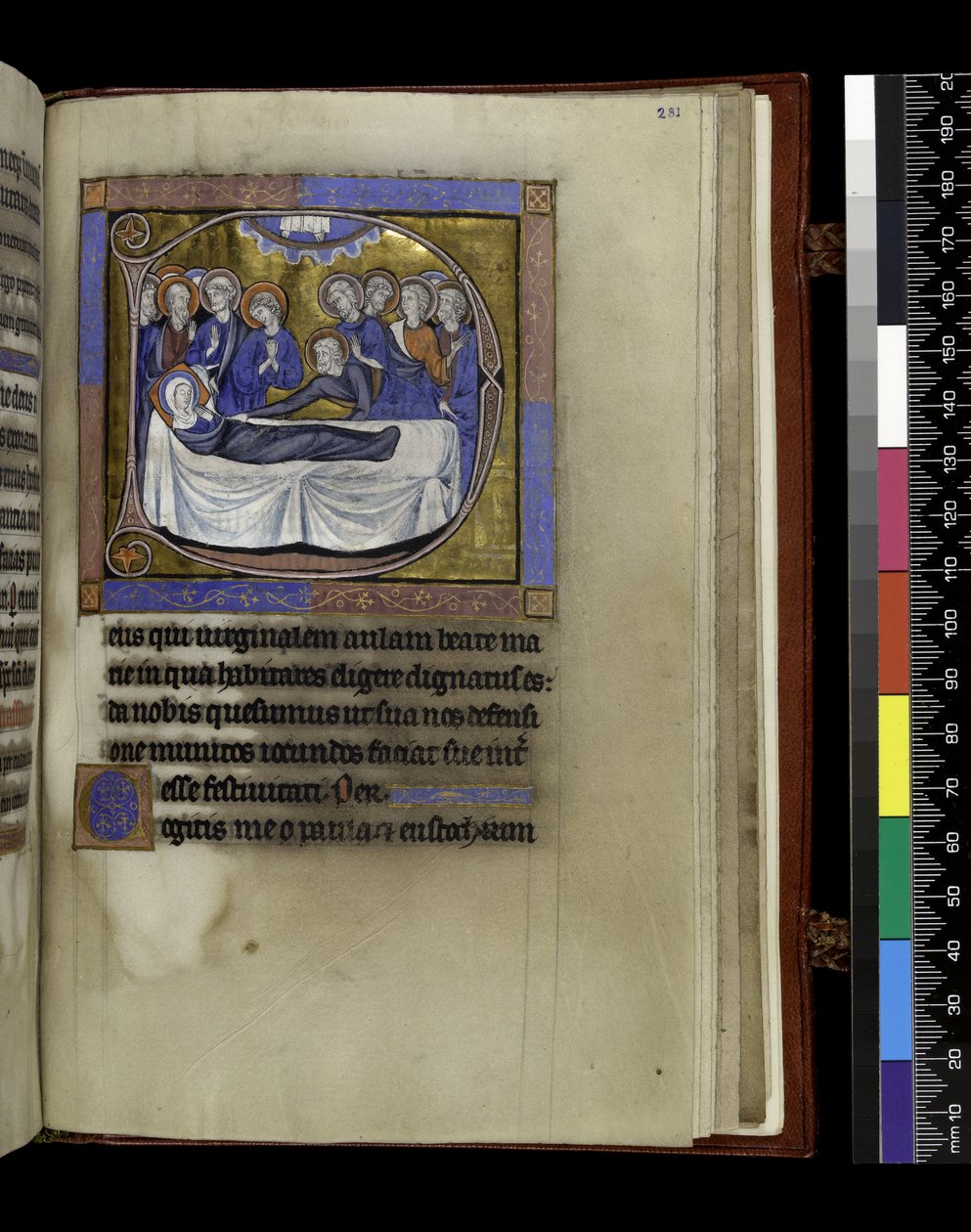MS 300 f.281r, Colecções, sermões e lições para a Assunção, do Saltério e Horas de Isabel de França, Paris, c.1265-70 (caneta e tinta e têmpera em pergaminho) de French School
