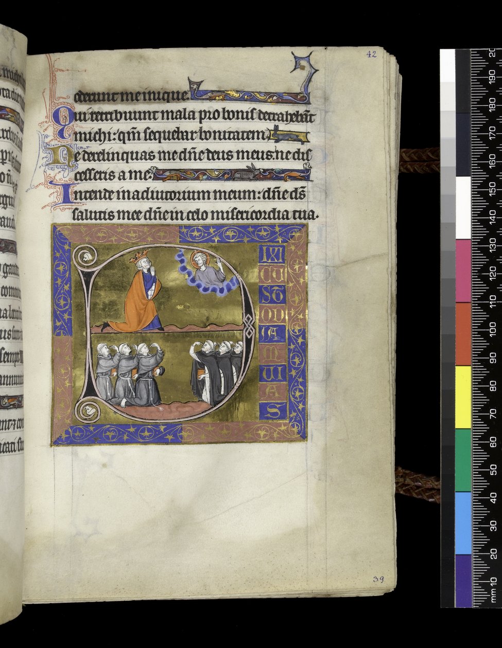 MS 300 f.42r, David reza a Deus na nuvem, do Saltério e Horas de Isabel de França, Paris, c.1265-70 (caneta e tinta e tempera sobre pergaminho) de French School