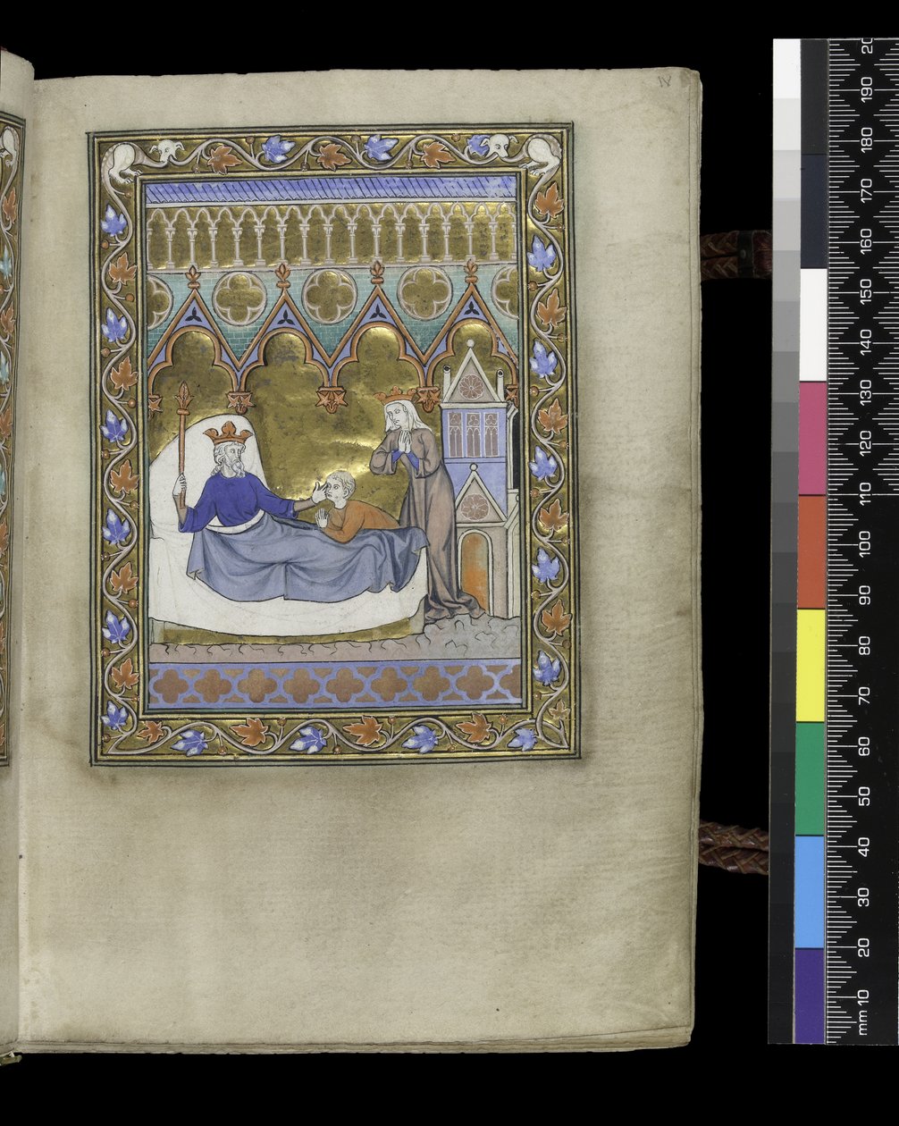 MS 300 f.IVr, fólio do Saltério e Horas de Isabella de França, Paris, c.1265-70 (caneta e tinta e têmpera em pergaminho) de French School