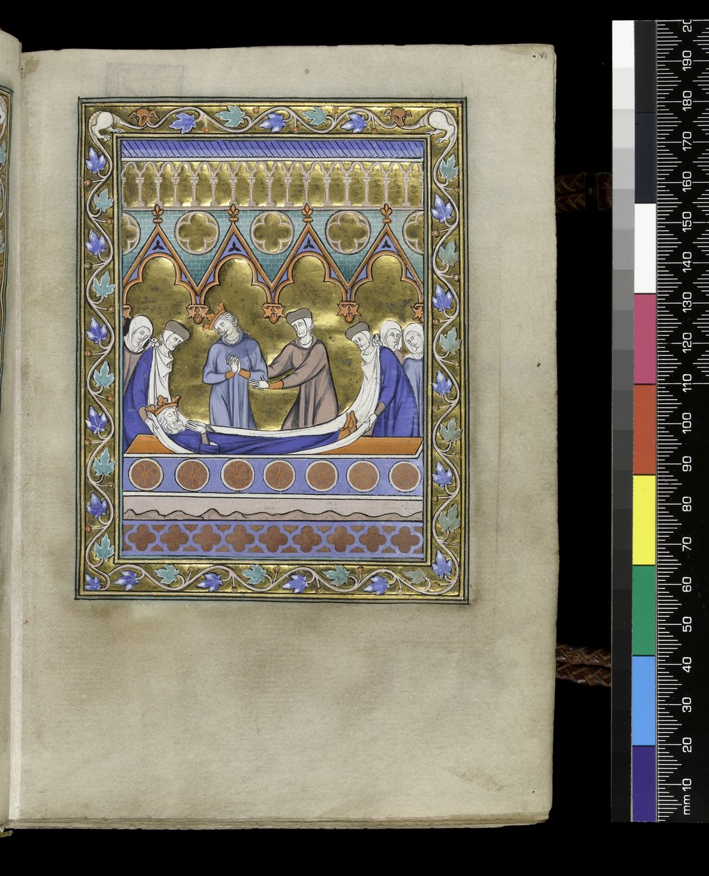 MS 300 f.VIr, sepultamento de David, do Saltério e Horas de Isabel de França, Paris, c.1265-70 (caneta e tinta e têmpera em pergaminho) de French School