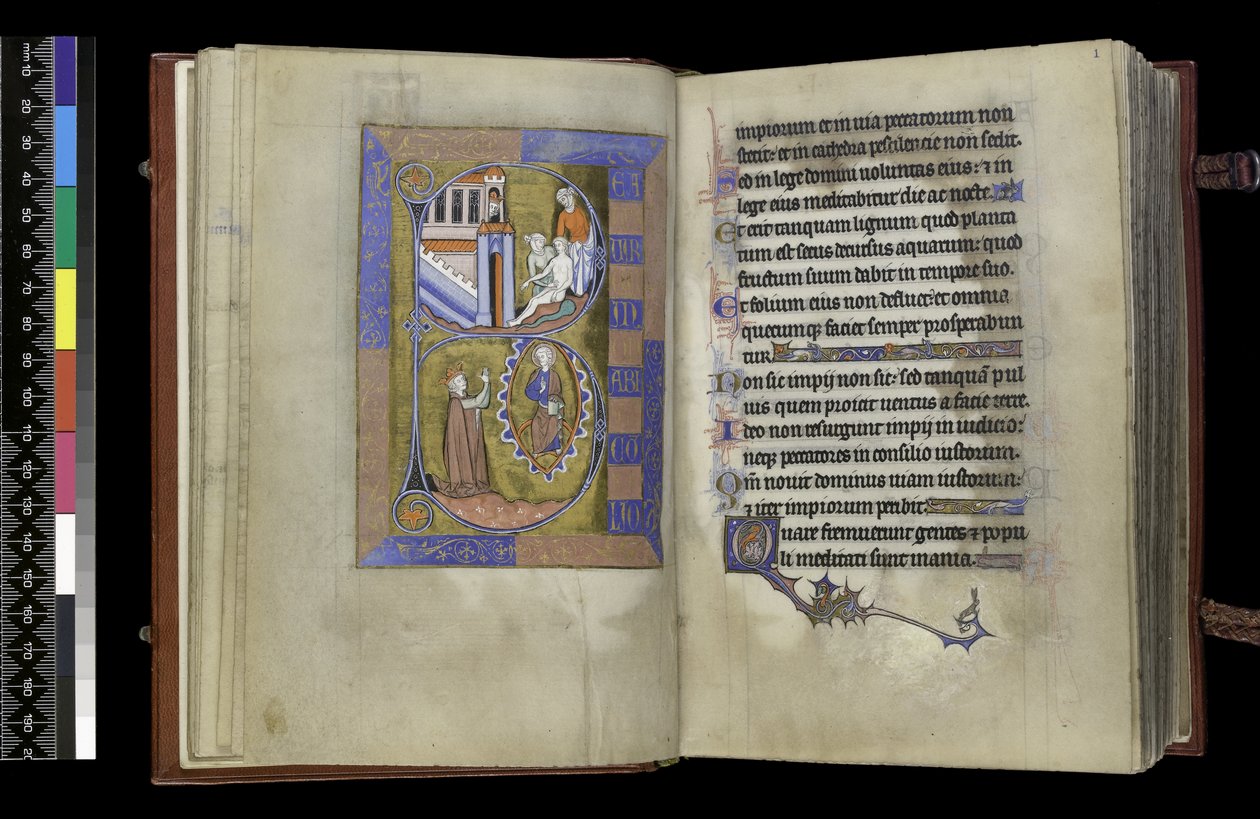 MS 300 f.XIII-1r, do Saltério e Horas de Isabella de França, Paris, c.1265-70 (caneta e tinta e têmpera sobre pergaminho) de French School