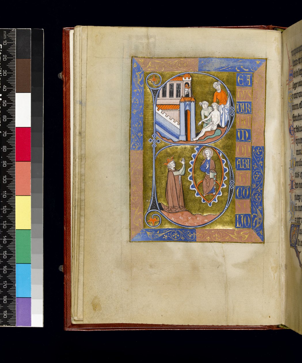 MS 300 f.XIII, fólio do Saltério e Horas de Isabella de França, Paris, c.1265-70 (caneta e tinta e têmpera em pergaminho) de French School