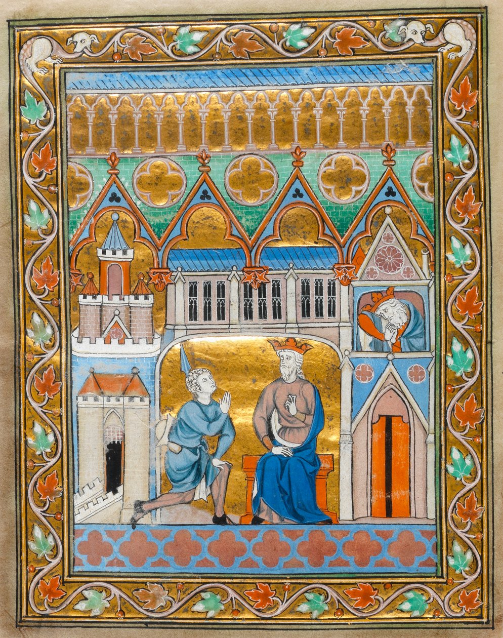 MS 300 fol.IIIv Rei Davi recebendo a notícia da Morte dos Absalões, das Salmos-Horas de Isabelle da França, c.1255 de French School