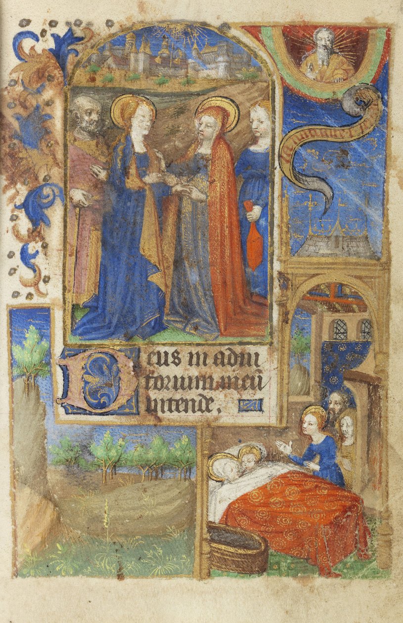 MS 39-1950 f.61r A Visitação, 1464 (tinta dourada, prateada e colorida em pergaminho) de French School