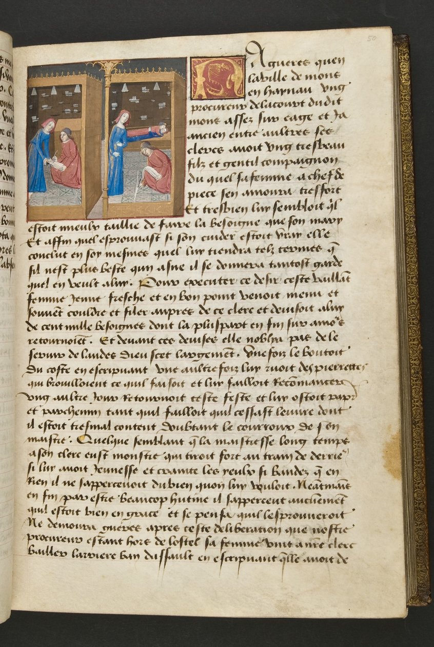 Página de MS Hunter 252 050r das notícias de cem notícias, c.1461-62 de French School