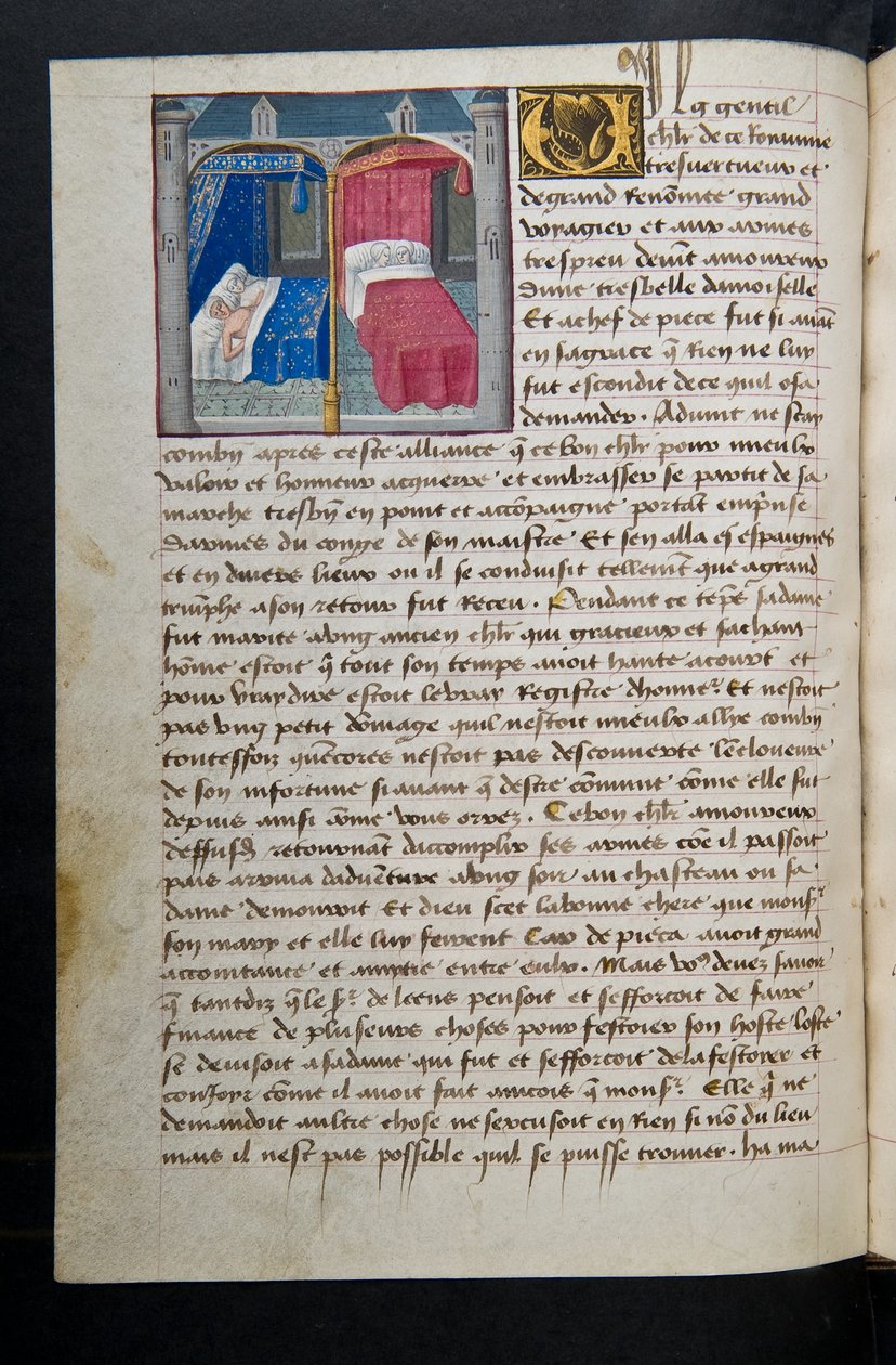 MS Hunter 252 087v Página de Notícias de Cem Notícias, c.1461-62 de French School