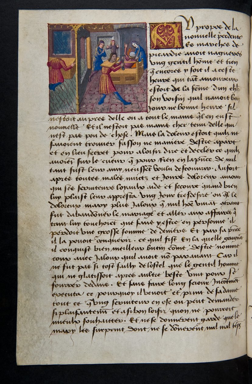 MS Hunter 252 Página de 155 páginas da notícia de cem notícias, c.1461-62 de French School