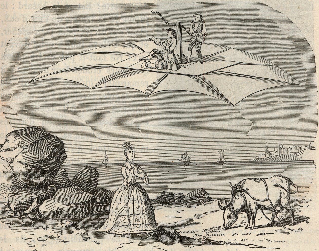 Máquina (Planador) de Samuel Musgrave (1732-1780) Gravura em "Ciências à disposição de todos - Física e Química Popular" de Alexis Clerc - Final do século XIX - Coleção particular de French School