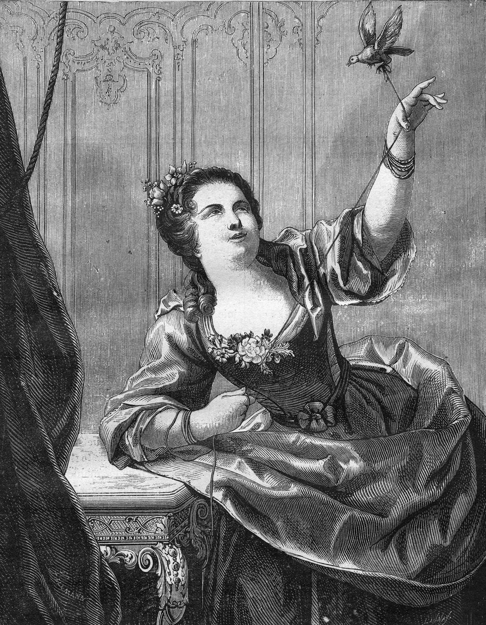 Madame du Favart, Justine du Ronceray (1727-1772) comediante e cantora francesa, vítima de avanços de Maurice da Saxônia. Gravação em "A história da prostituição e do deboche entre todos os povos do mundo desde a antiguidade até os dias de hoje" pelo Dr. T de French School
