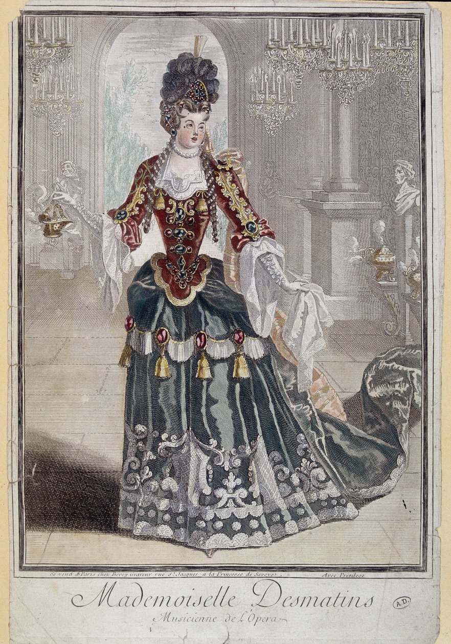 Mademoiselle Desmatins, musicista (cantora) da Ópera - gravura de French School