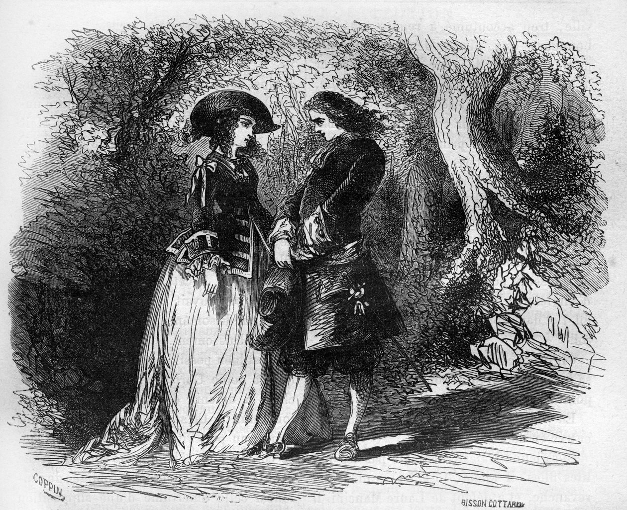 Mademoiselle de Pons conheceu a sua jovem amante Malicorne por volta de 1653. Gravação em "A história da prostituição e do deboche entre todos os povos do mundo desde a antiguidade até os dias de hoje" pelo Dr. Th. -F. Debray. 1879. de French School