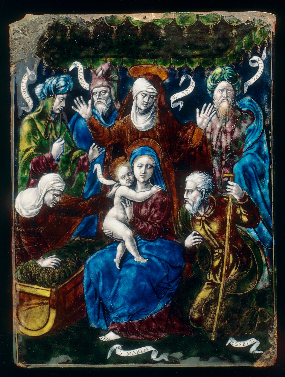 Madona e Criança, Santos e Profetas, trabalho em majolica da oficina de Penicaud de French School