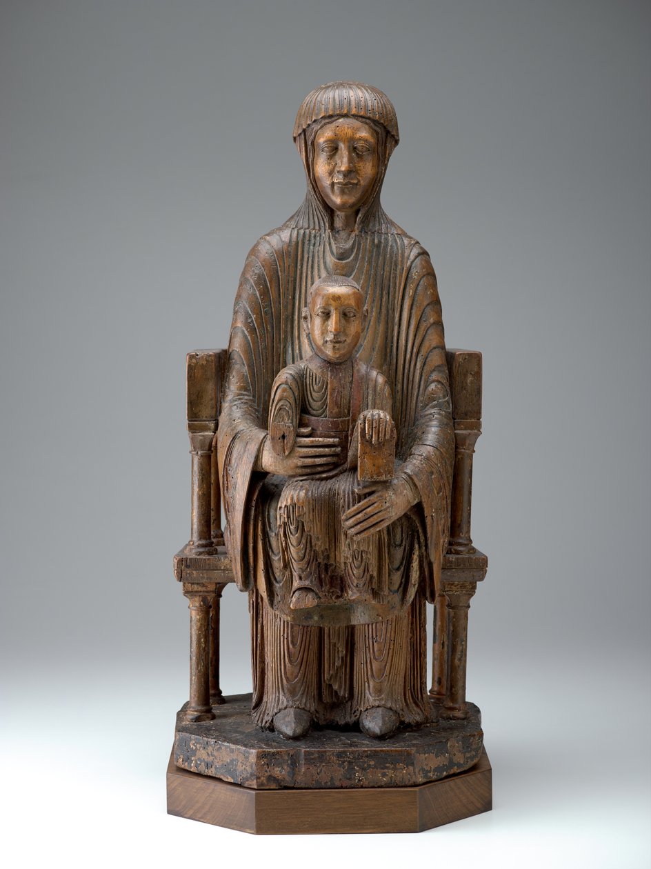 Madonna e o Menino em Majestade, c.1150-1200 (madeira, vestígios de policromia) de French School