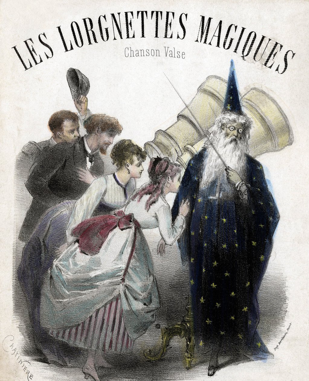 lorgnetas mágicas, canção para a valsa popular. Litografia de French School