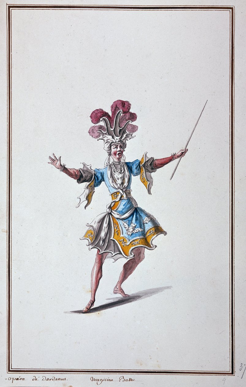 Traje de mágico para a ópera de Dardanus, tragédia lírica de Jean-Philippe (Jean Philippe) Rameau - em "Menus plaisirs du roi, ballets et costumes de French School