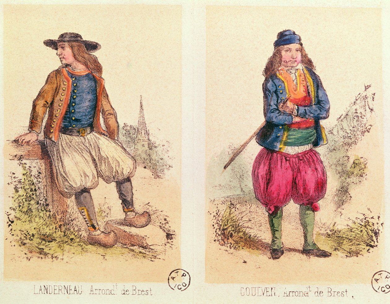 Trajes masculinos de Landerneau e Goulven, de Les Costumes Bretons de Sorrieu de French School