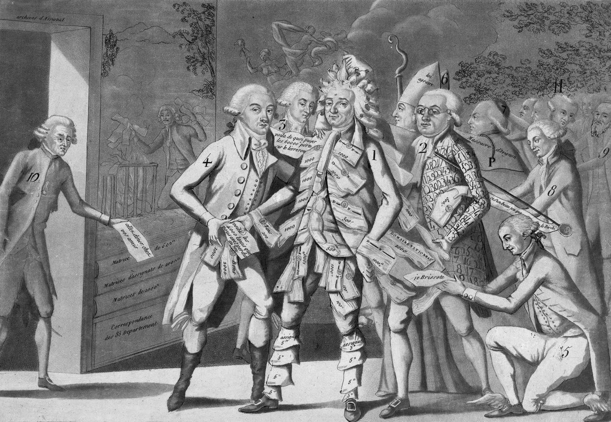 Homem em missão:... grupo de delegados procurando um Brissoter" (Jacques Pierre Brissot de Warville 1754-1793) Anônimo. Imprimir. 1791 de French School