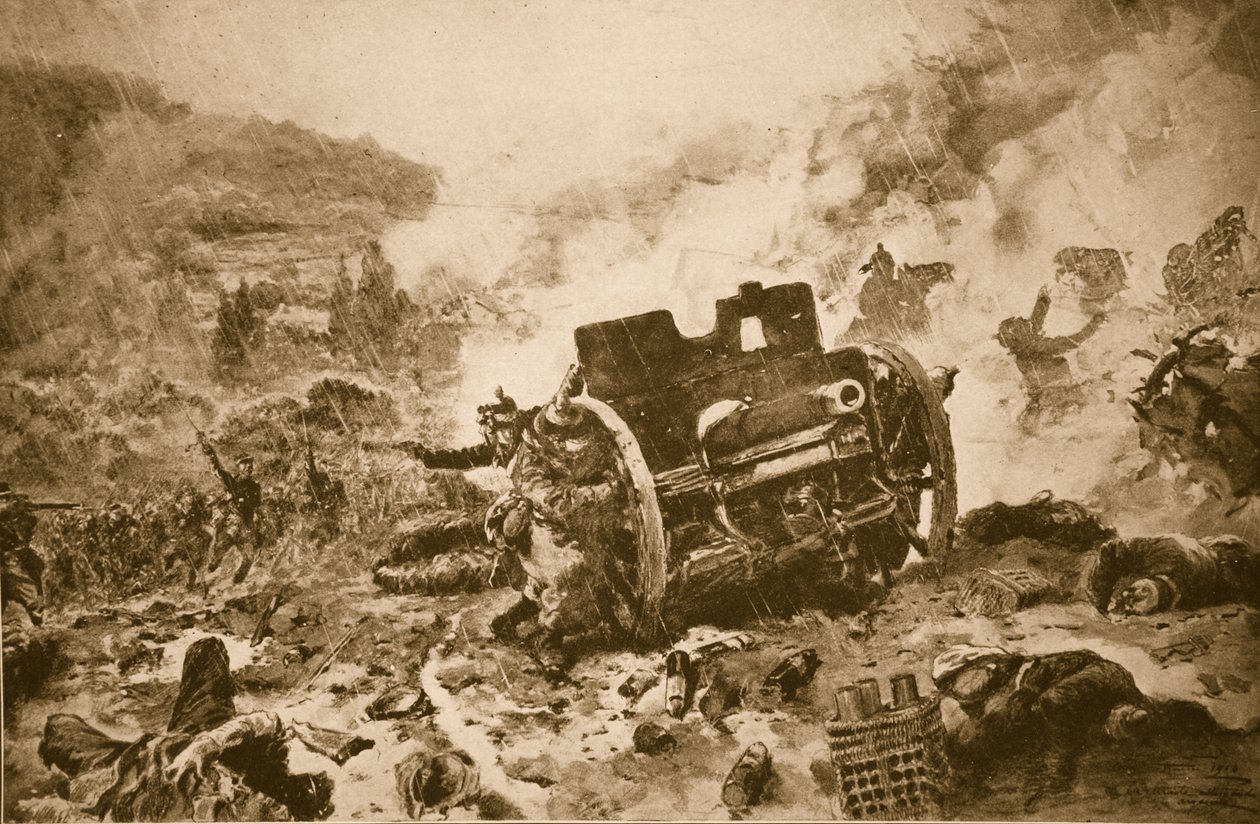 Homem a homem finalmente! Infantaria francesa perseguindo uma bateria alemã voadora em um vale varrido pela chuva do Argonne, 1914-19 de French School
