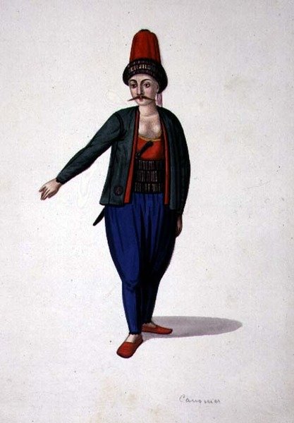 Homem com uma adaga, período otomano, terceiro quarto do século XVIII (aguarela sobre papel) de French School