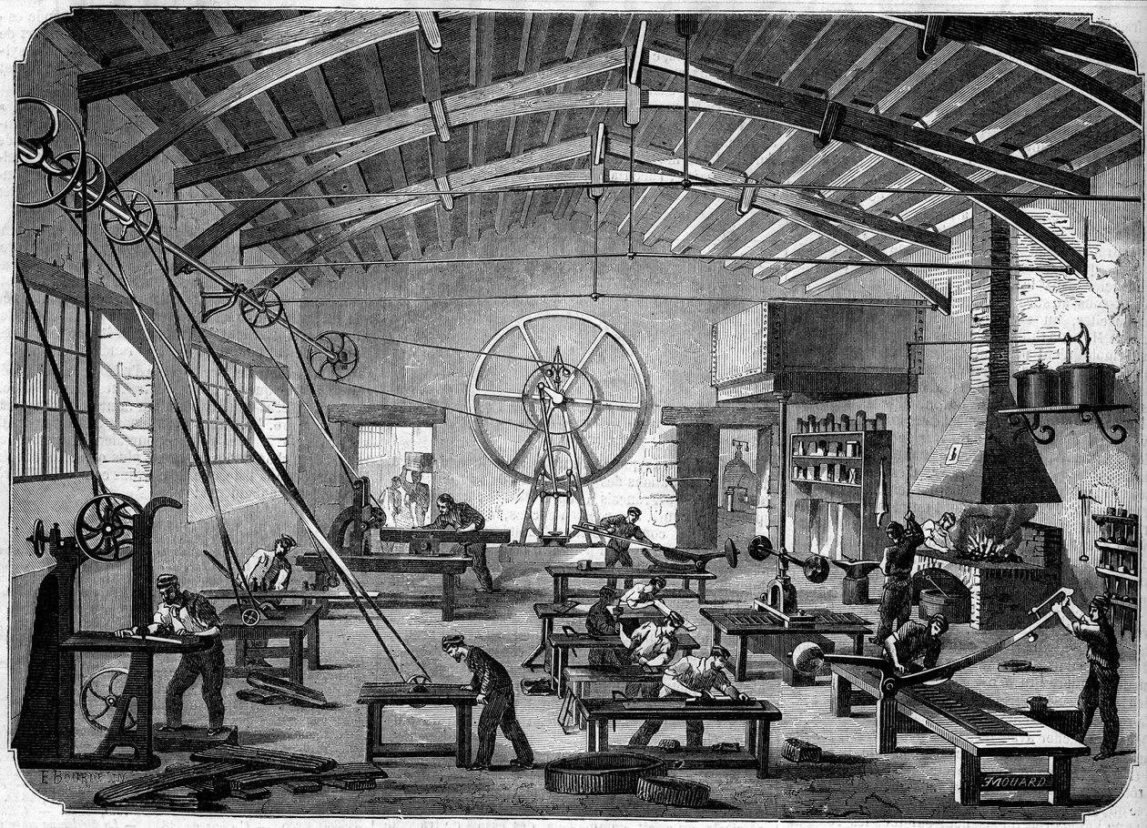 Fabricação de persianas nas oficinas da Hippolyte Chameroy de French School