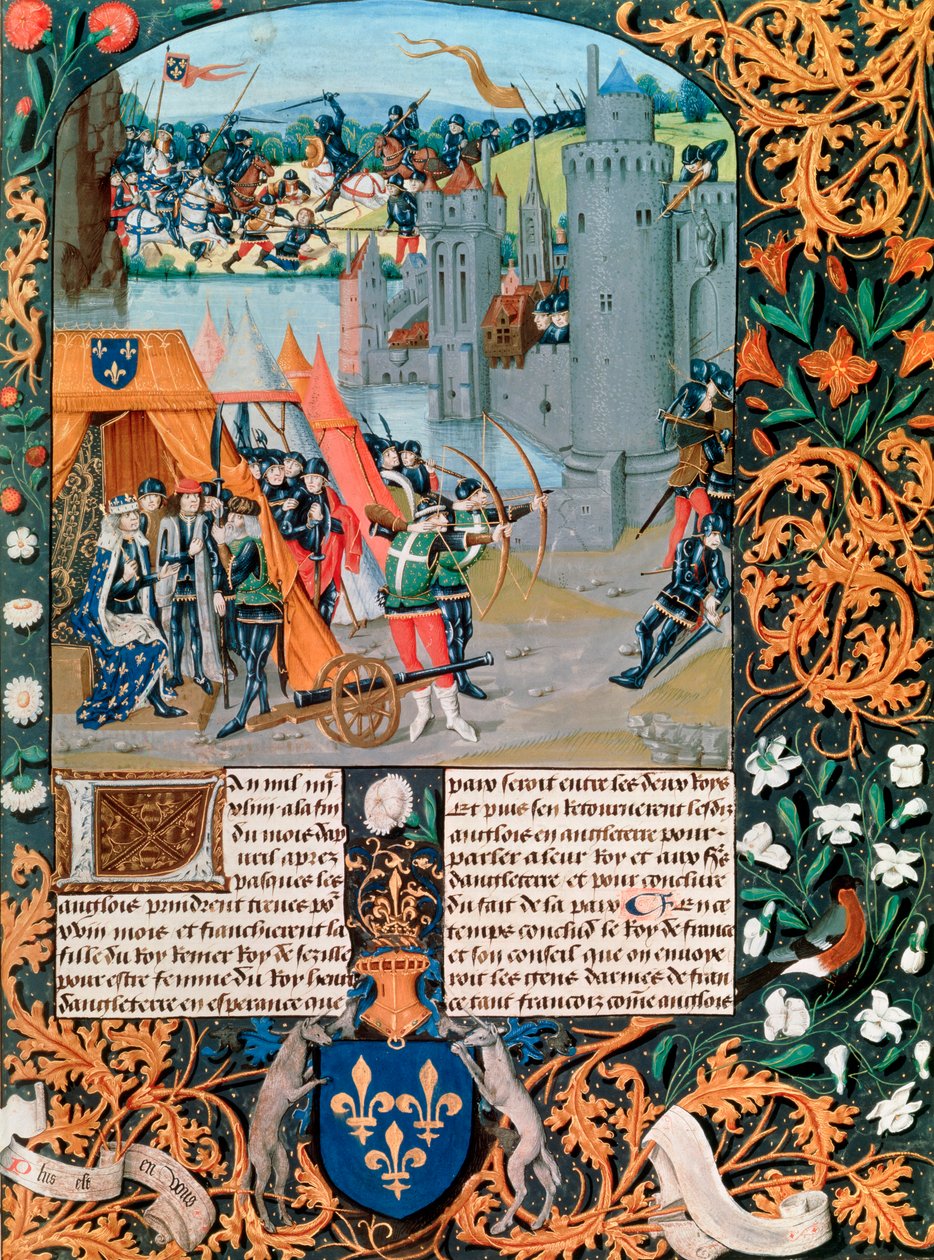 Manuscrito representando uma batalha da Guerra dos Cem Anos, século XIV de French School