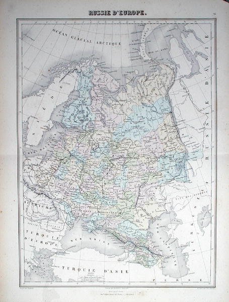Mapa representando a Rússia Europeia, c.1840 (gravura a cores) de French School