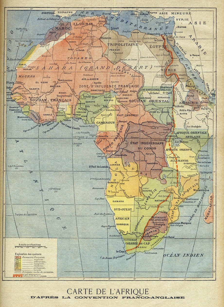 Mapa de África após a assinatura do Acordo Anglo-Francês de Março de 1899 (cor litho) Ilustração para o Le Petit Journal, 9 de Abril de 1899 (gravura) de French School