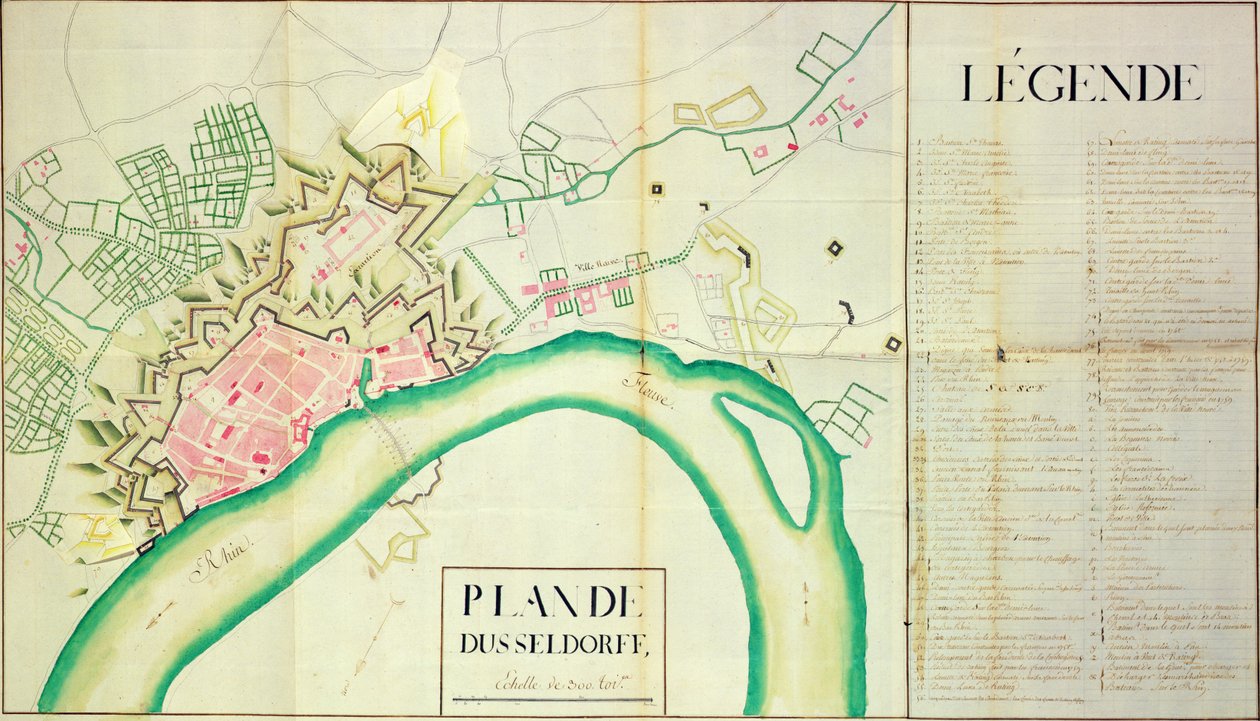 Mapa de Dusseldorf (caneta e tinta sobre papel) de French School