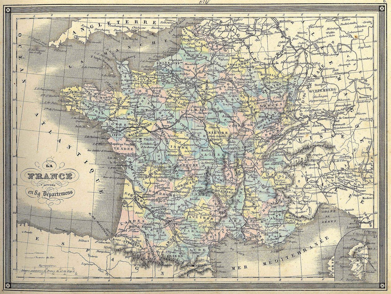 Mapa da França - em "Atlas universel" de Vuillemin, ca. 1851 de French School