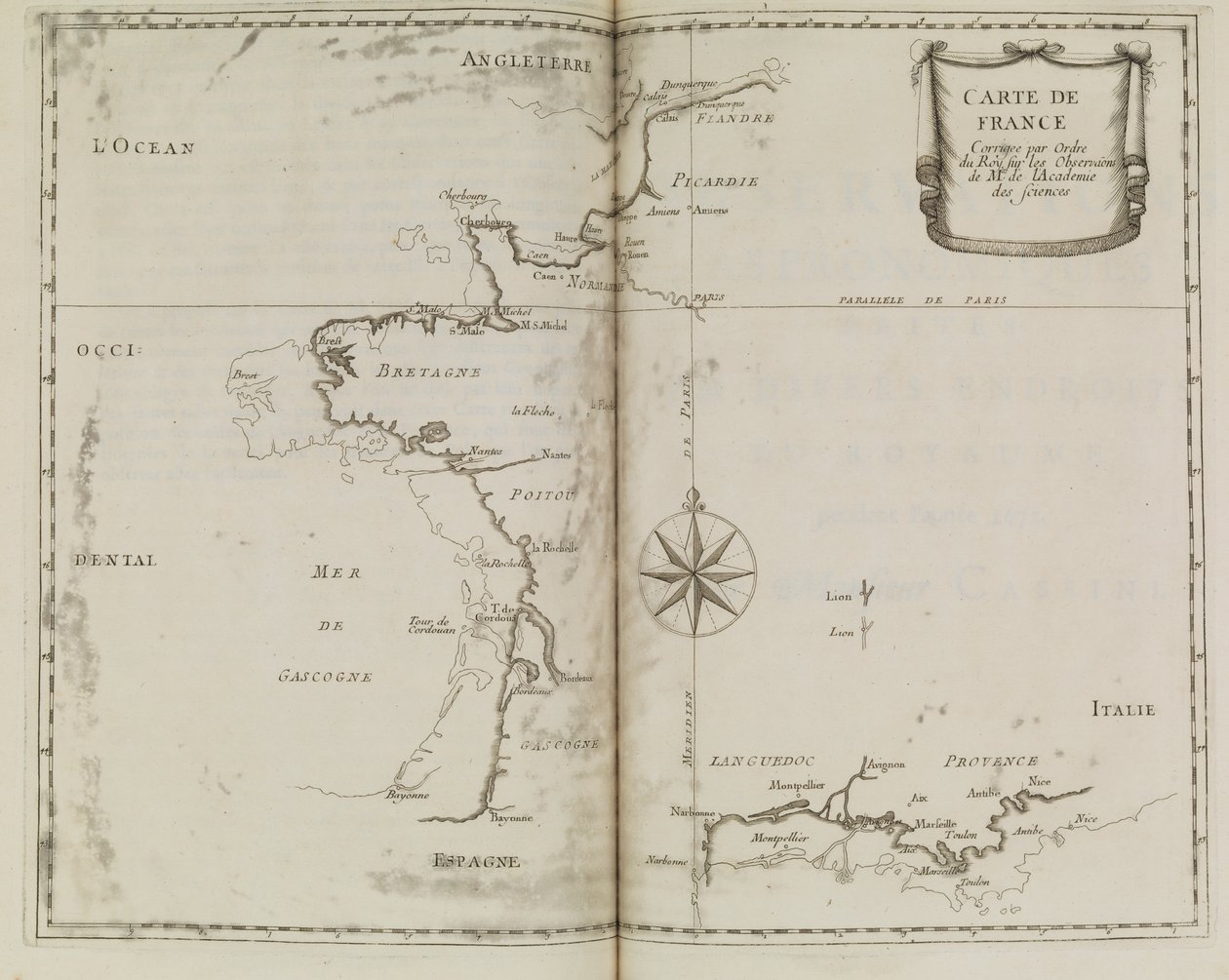 Mapa de França, c.1693 (gravura) de French School