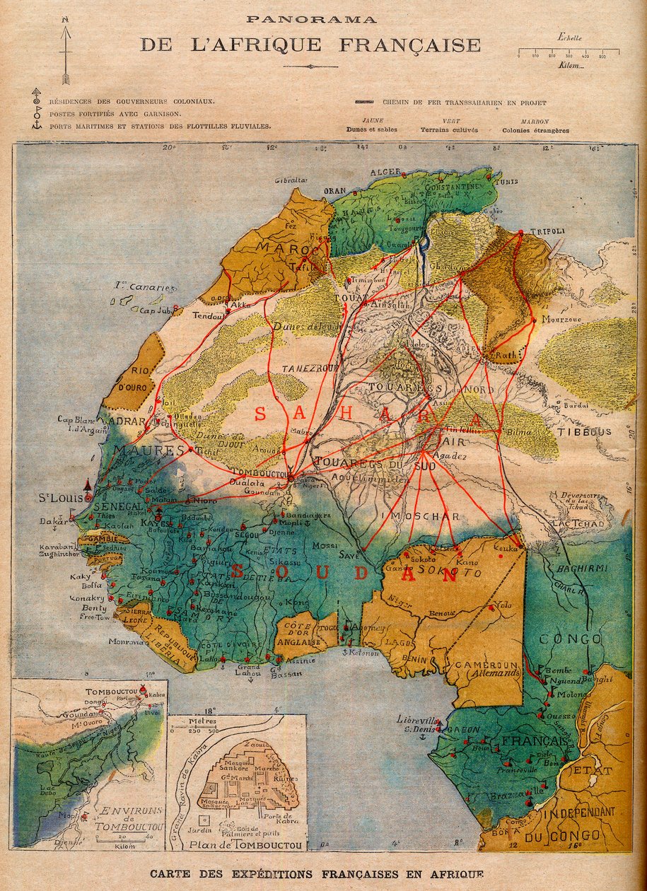 Mapa das expedições francesas em África, ilustração do "Le Petit Journal" de 5 de Março de French School